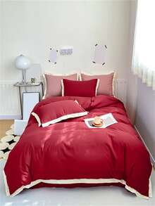Two Tone Duvet Cover Set Without Filler - Red - View 1