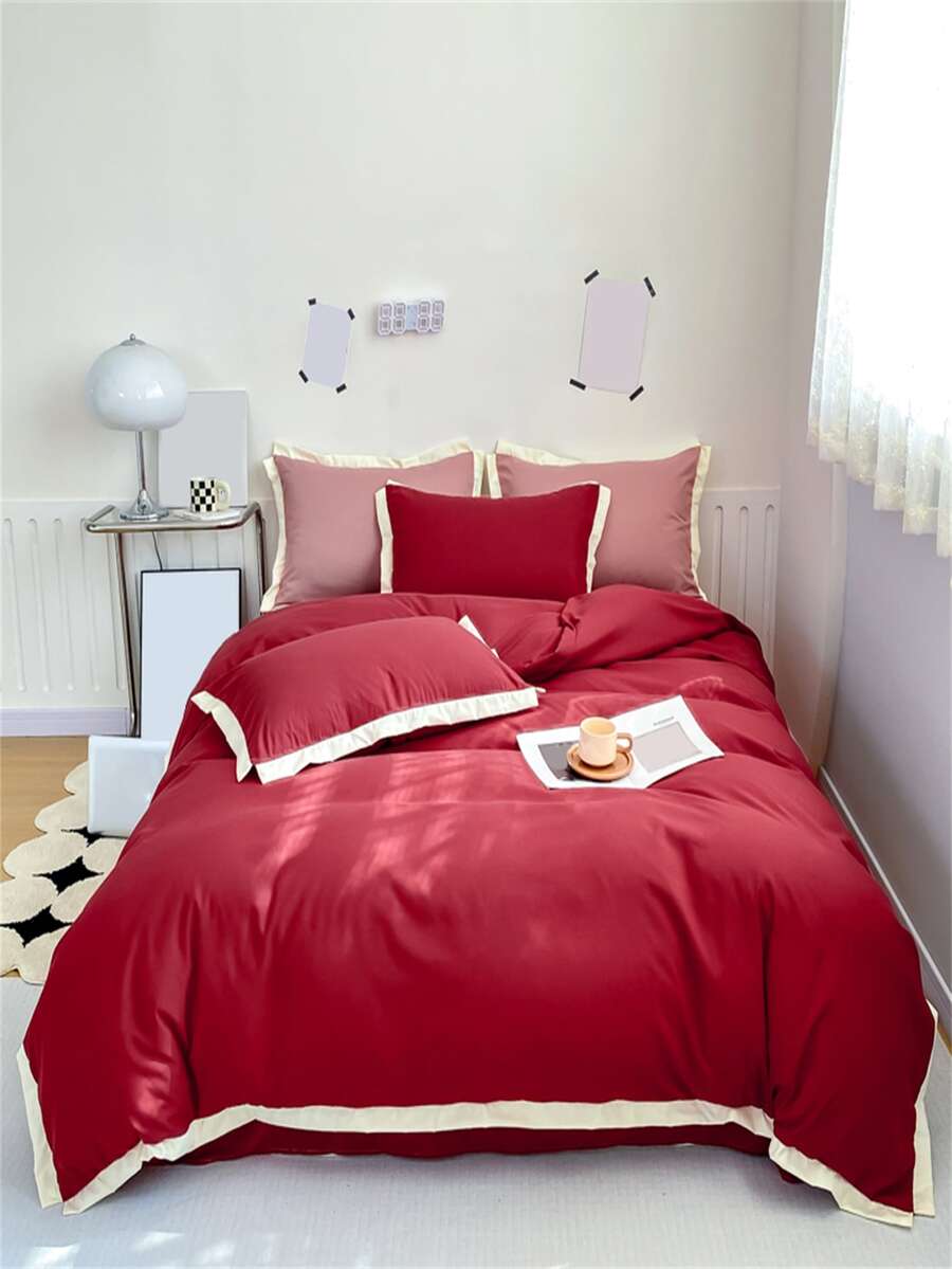 Two Tone Duvet Cover Set Without Filler - Red - View 1