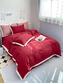 Two Tone Duvet Cover Set Without Filler - Red - View 2