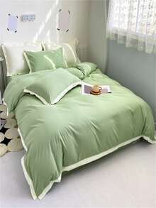 Two Tone Duvet Cover Set Without Filler - Green - View 2
