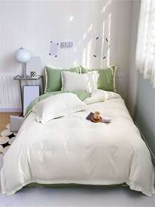 Two Tone Duvet Cover Set Without Filler - White - View 1