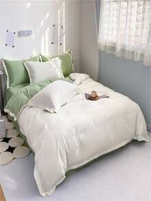 Two Tone Duvet Cover Set Without Filler - White - View 2