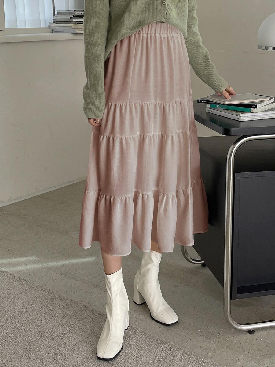 DAZY Falda de talle alto bajo con fruncido - Rosa vieja - Ver 1