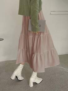 DAZY Falda de talle alto bajo con fruncido - Rosa vieja - Ver 2