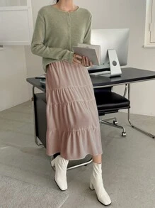 DAZY Falda de talle alto bajo con fruncido - Rosa vieja - Ver 4