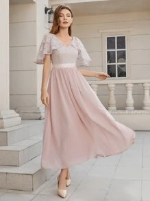 Contrast Lace Chiffon Bridesmaid Dress