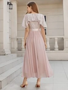 Contrast Lace Chiffon Bridesmaid Dress