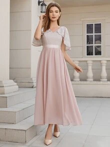 Contrast Lace Chiffon Bridesmaid Dress