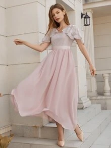 Contrast Lace Chiffon Bridesmaid Dress