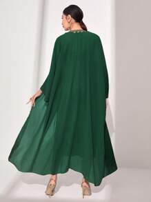 Al Najma Jacquard Batwing Sleeve Coat & Dress - Dark Green - View 2
