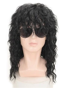 Hombres Peluca sintética medio rizado con tupe - Negro - Ver 3