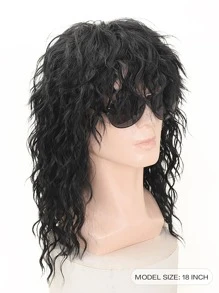 Hombres Peluca sintética medio rizado con tupe - Negro - Ver 4