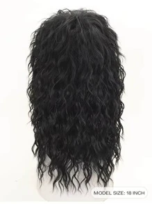 Hombres Peluca sintética medio rizado con tupe - Negro - Ver 6