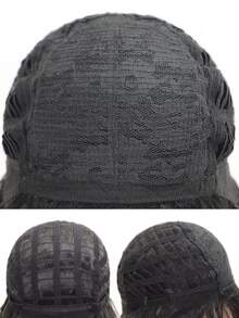 Hombres Peluca sintética medio rizado con tupe - Negro - Ver 7