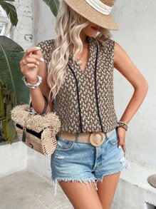 SHEIN LUNE 滿版印花撞色滾邊襯衫 - 彩色 - 查看 4