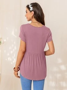 Maternidad Camiseta unicolor ribete con encaje peplum - Rosa vieja - Ver 2