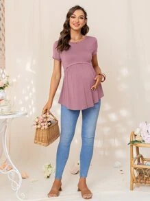 Maternidad Camiseta unicolor ribete con encaje peplum - Rosa vieja - Ver 5