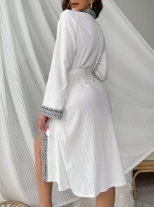 Contrast Trim Belted Lounge Robe