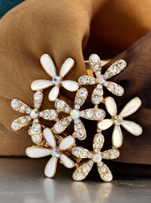 1pc Women Rhinestone Flower Decor Anti-slip Glamorous Scarf Pin For Daily Decoration - Gold - View 1