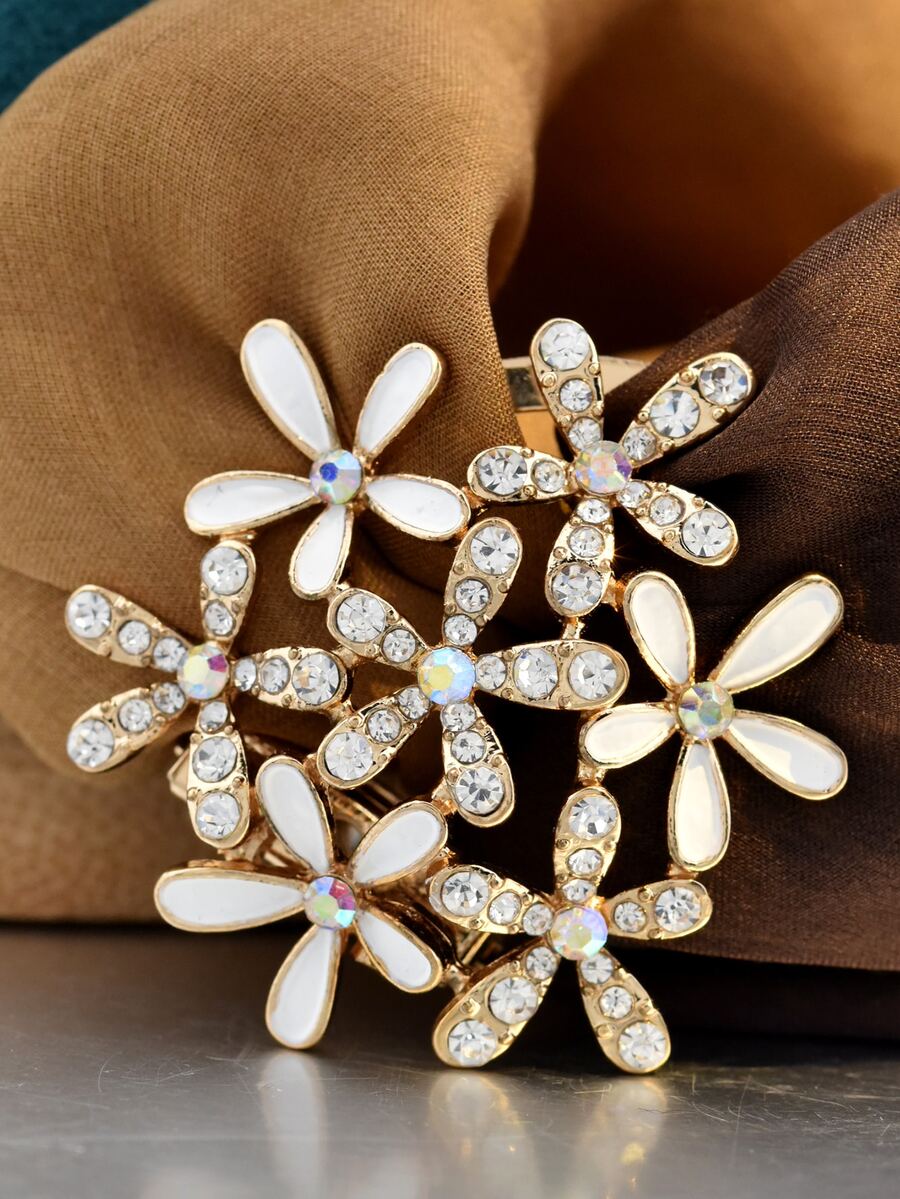 1pc Women Rhinestone Flower Decor Anti-slip Glamorous Scarf Pin For Daily Decoration - Gold - View 1
