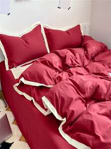 Two Tone Duvet Cover Set Without Filler - Red - View 7