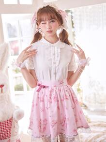 ROMWE Kawaii 素色荷葉邊前紐扣襯衫 - 白色 - 查看 2