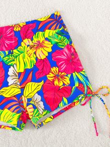 Conjunto de bikini con shorts con cordón y estampado tropical, para vacaciones de verano en la playa - Multicolor - Ver 4