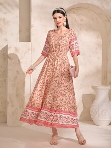 Mulvari Vestido con estampado floral bajo con fruncido - Rosa coral - Ver 3