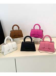 Mini Fashionable Flap Handbag With Metallic Chain Strap - White - View 1