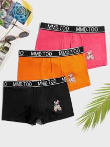 Men 3pcs Cartoon Graphic Contrast Letter Tape Boxer Brief - Multicolor - View 1
