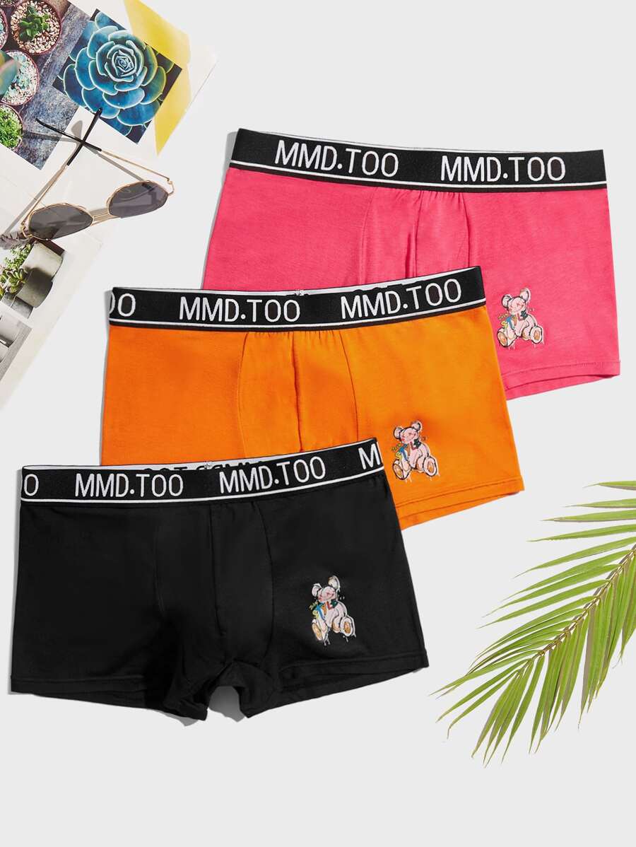 Men 3pcs Cartoon Graphic Contrast Letter Tape Boxer Brief - Multicolor - View 1