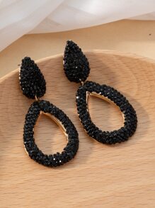 1 Đôi Bông Tai Nữ Đơn Giản & Cá Tính Thời Trang Mới Hình Giọt Nước Đầy Kim Cương Khoét Hở - màu đen - Xem 2