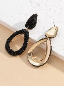 1 Đôi Bông Tai Nữ Đơn Giản & Cá Tính Thời Trang Mới Hình Giọt Nước Đầy Kim Cương Khoét Hở - màu đen - Xem 3