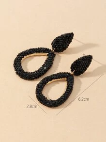 1 Đôi Bông Tai Nữ Đơn Giản & Cá Tính Thời Trang Mới Hình Giọt Nước Đầy Kim Cương Khoét Hở - màu đen - Xem 4