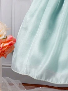 SHEIN Toddler Girls Bow Front Butterfly Sleeve Dress - Mint Green - View 6