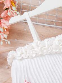 SHEIN 小女童千鳥格印花不對稱領荷葉邊繫腰帶連衣裙附帽子