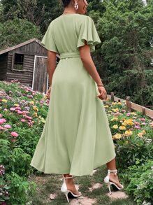 SHEIN Maternity Butterfly Sleeve Knot Side Wrap Dress - Mint Green - View 2