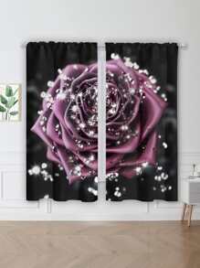 2入組花和鑽石圖案窗簾 - 彩色 - 查看 3