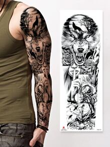 1張狼印花紋身貼紙 - 黑色 - 查看 1