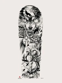 1張狼印花紋身貼紙 - 黑色 - 查看 2