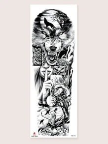 1張狼印花紋身貼紙 - 黑色 - 查看 3