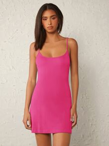 SHEIN BASICS Solid Casual Cami Summer Dress - Pink - View 1