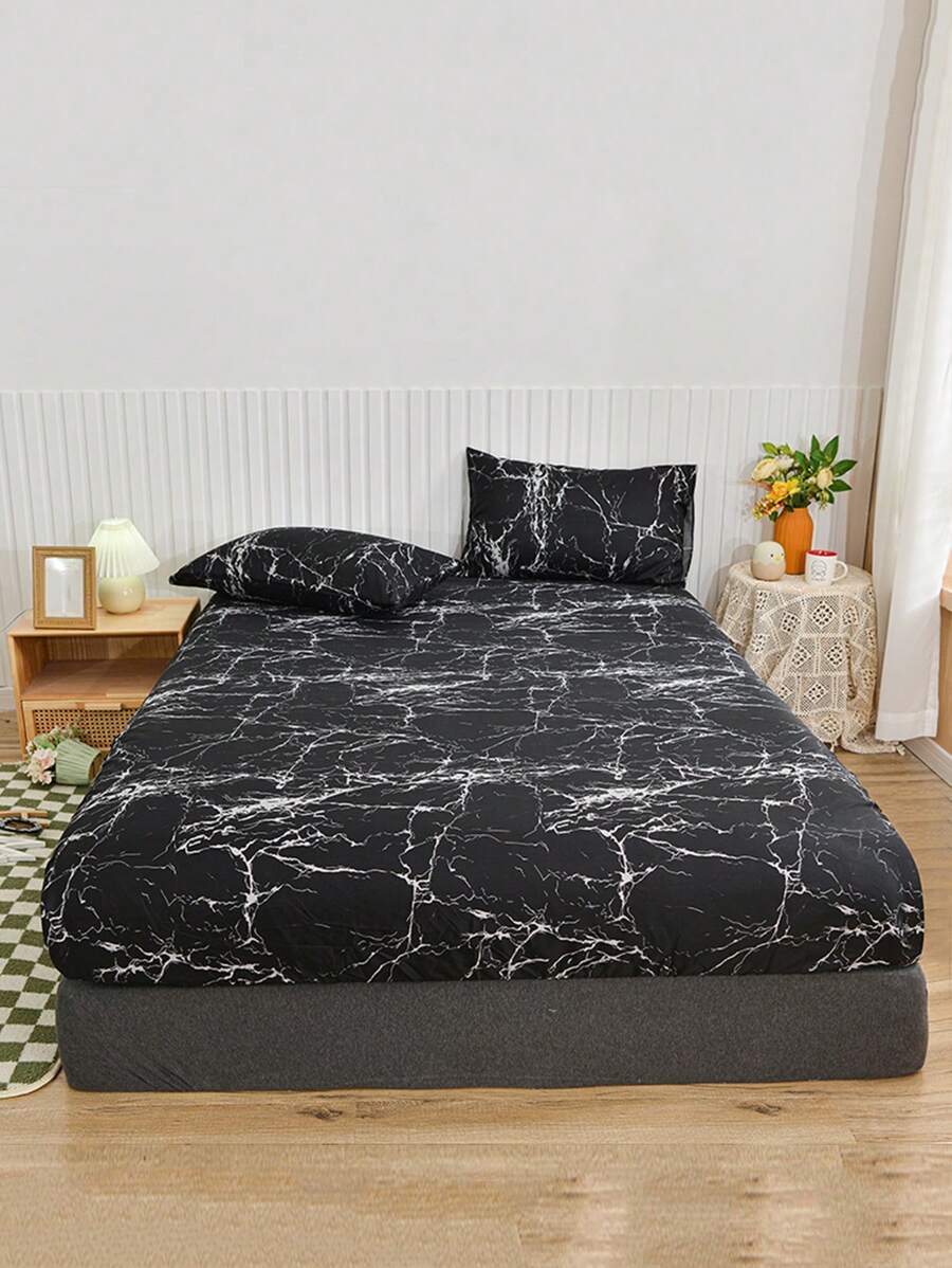 1 Hoa Văn Đá Cẩm Thạch Có Thể Giặt Được Được Trang Bị Tờ, Chất Liệu Vải Mềm Mại Được Trang Bị Dưới Tấm Cho Phòng Ngủ, Tất Cả Các Mùa - Nhiều màu - Xem 1