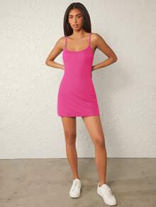 SHEIN BASICS Solid Casual Cami Summer Dress - Pink - View 4