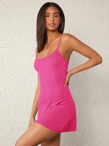 SHEIN BASICS Solid Casual Cami Summer Dress - Pink - View 6