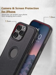 時髦皮革手機殼 - 黑色 - 查看 4