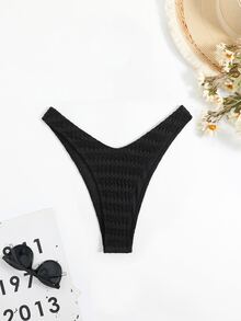 素色打褶高衩泳衣下裝 - 黑色 - 查看 4