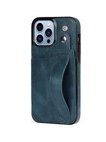 PU Card Slot Phone Case With Wrist Strap - Blue - View 2