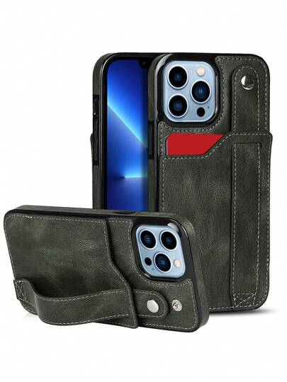 Funda para móvil PU con ranura de tarjeta con correa para muñeca