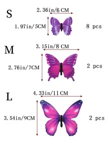 12 Miếng Dán Bướm Nhựa Có Thể Gập Lại, Thiết Kế Bướm Tím Boho Sáng Tạo Tự Dính 3D Trang Trí Tường Hình Bướm - Màu tím - Xem 6